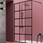 Fixed Transparent Shower Panel With Black Squares - Image 2